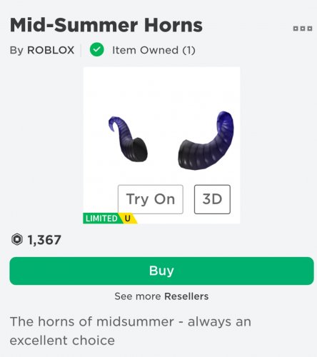 Sold Mid Summer Horns Playerup Worlds Leading Digital Accounts Marketplace - how to always know when limiteds are on sale roblox