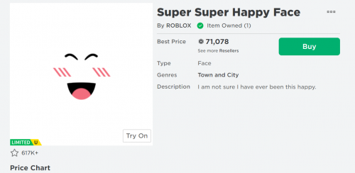 Selling 1 24 Hours Super Super Happy Face For Sale Playerup Worlds Leading Digital Accounts Marketplace - very happy face roblox