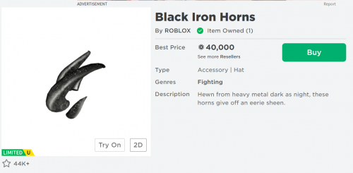 Sold Black Iron Horns 55k Value Rising Playerup Worlds Leading Digital Accounts Marketplace - what happwns if you chargeback roblox